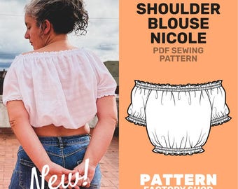 Off Shoulder Blouse Nicole - Romantic Blouse PDF Sewing Pattern - Sizes S-XXL