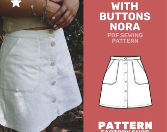 A-line Miniskirt With Buttons Nora PDF Sewing Pattern Sizes 34