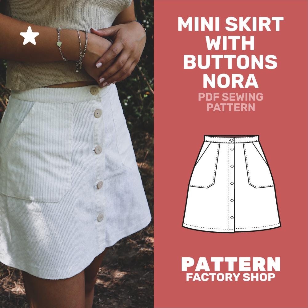 A-line Miniskirt With Buttons Nora PDF Sewing Pattern - Sizes 34