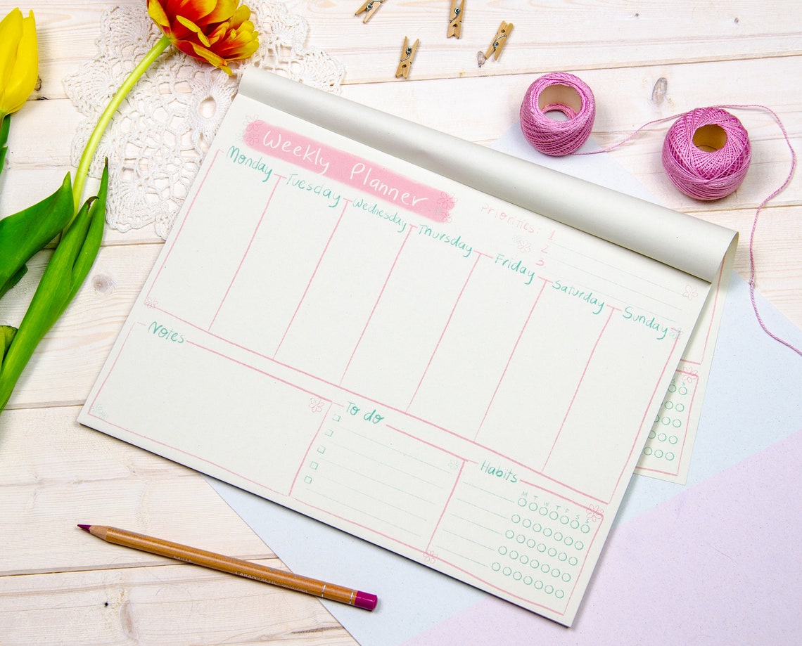 A4 Weekly Planner Pad 2021 Weekly Desk Planner Pad College | Etsy