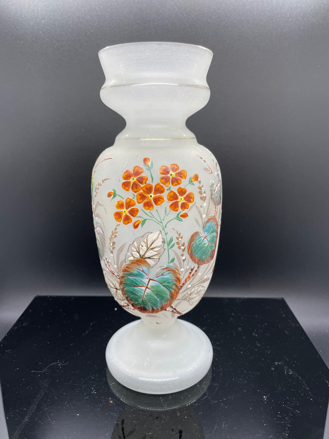 Antique Bristol Art Glass Hand Painted Flower Vase Victorian Etsy