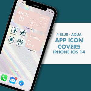 24 Blau Aqua Asthetische Ios 14 Iphone Cover Icons Etsy