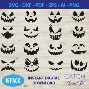 Pumpkin face Svg. Spooky face clip art. Pumpkin face cut files. Cute Halloween Faces Svg. Pumpkin Clipart Pack DXF.