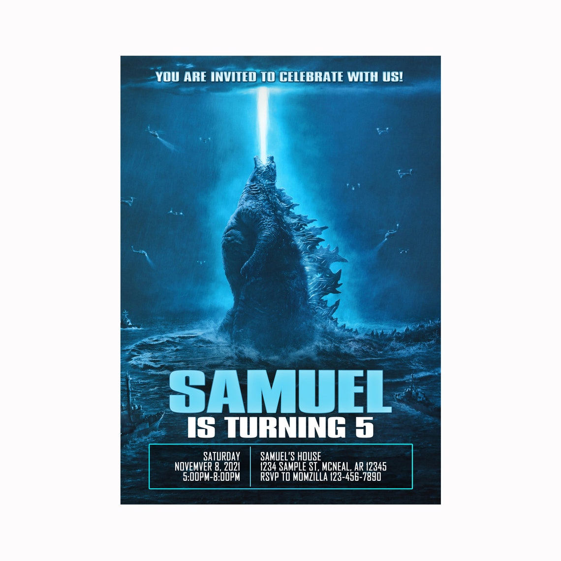Godzilla Birthday Invitation Godzilla Invitation Godzilla Etsy