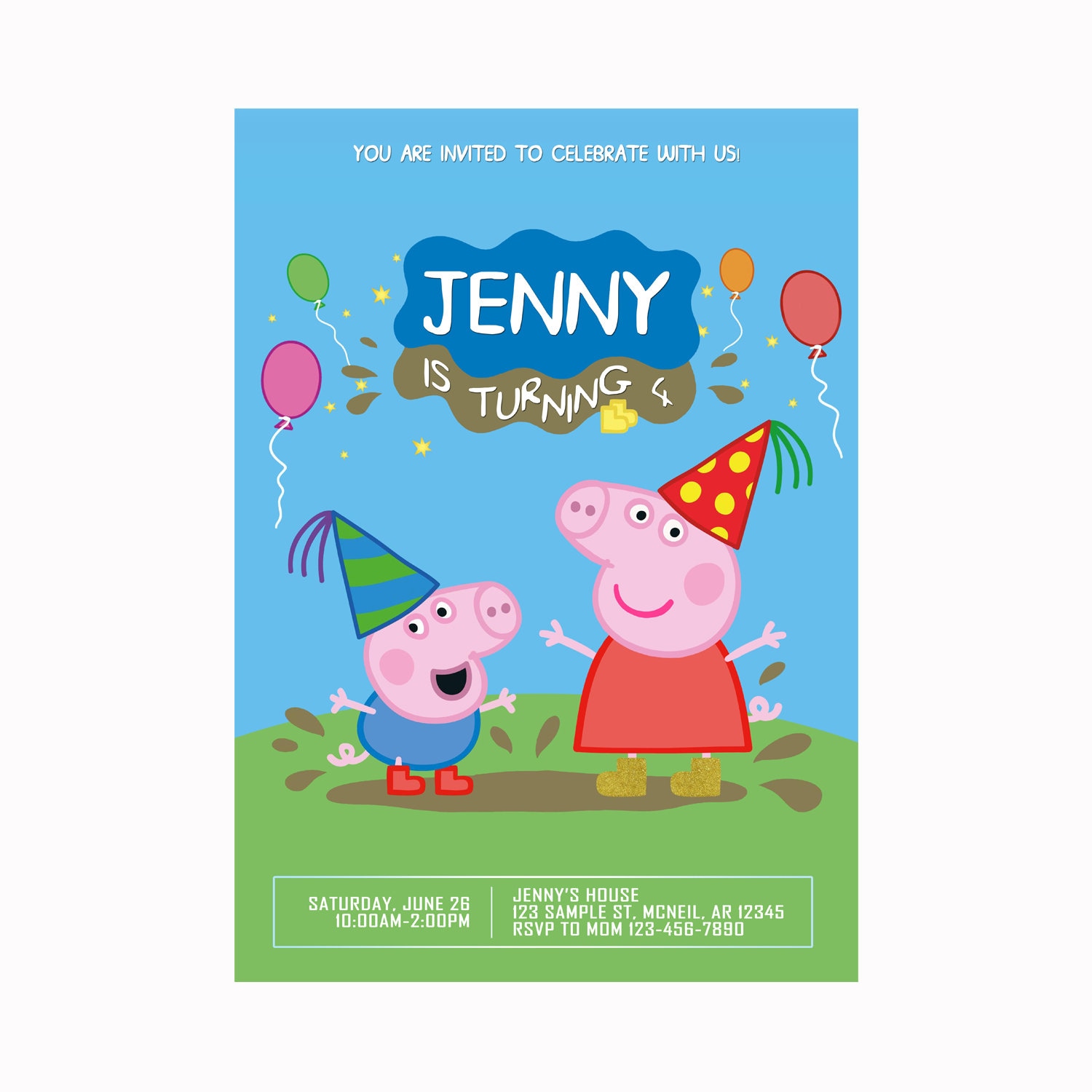 Peppa Pig Birthday Invitation Peppa Pig Invitation Peppa Pig Etsy