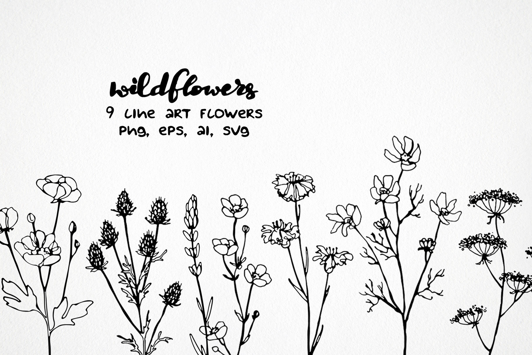 Wildflower Svg Line Art Clipart Flower Png Outline Floral | Etsy