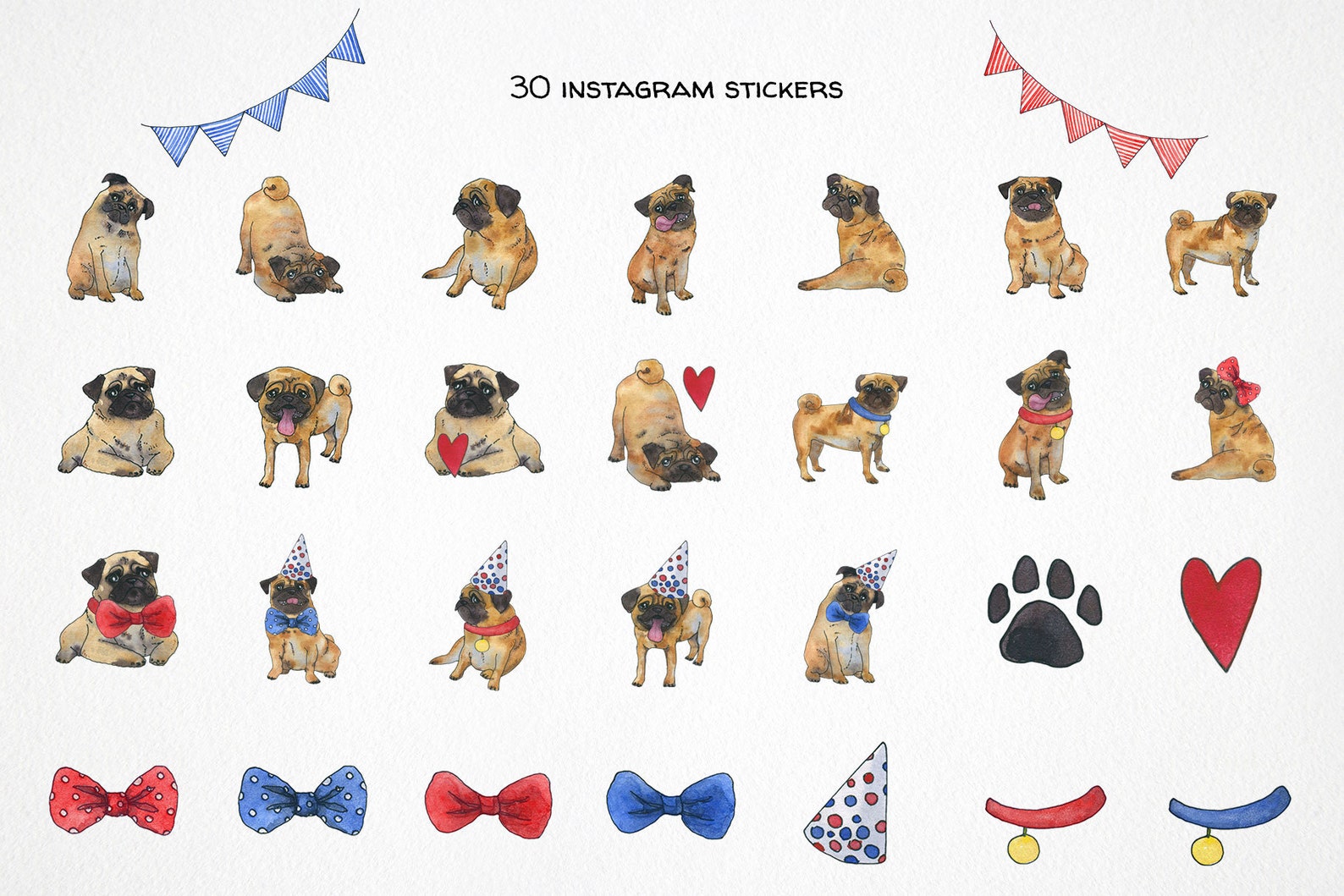 Instagram Highlights Hund Sticker Handgemalt Mops Social Media Etsy