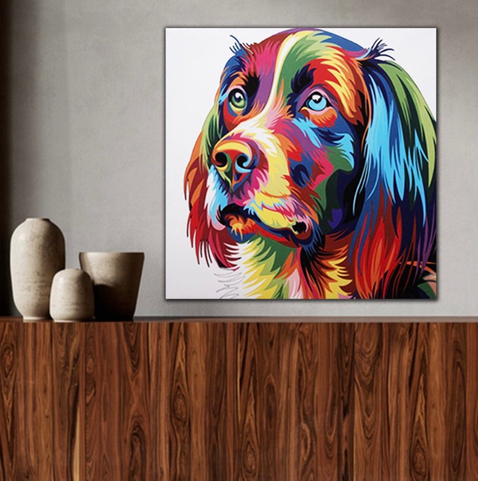 Colorful Dog Art Canvas Picture 24 Inch By 24 Inch Etsy