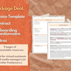 Virtual Assistant & Social Media Manager Package | Contract | Invoice Template | Onboarding Questionnaire + Extras