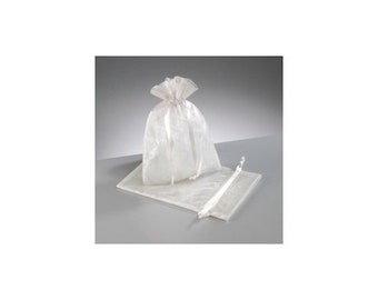 Sac en organza lot de 10, pochon en tissus idéal pour emballage bijoux, dragées. Coloris blanc, avec lien de serrage. dim L 7,5 cm x H10 cm.