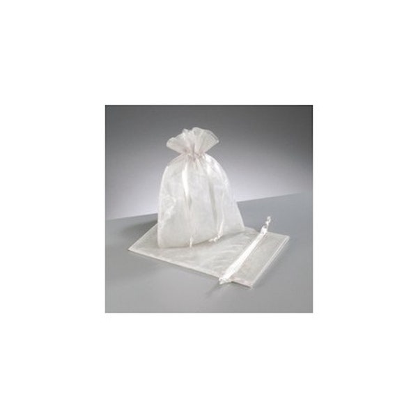 Sac en organza lot de 10, pochon en tissus idéal pour emballage bijoux, dragées. Coloris blanc, avec lien de serrage. dim L 7,5 cm x H10 cm.