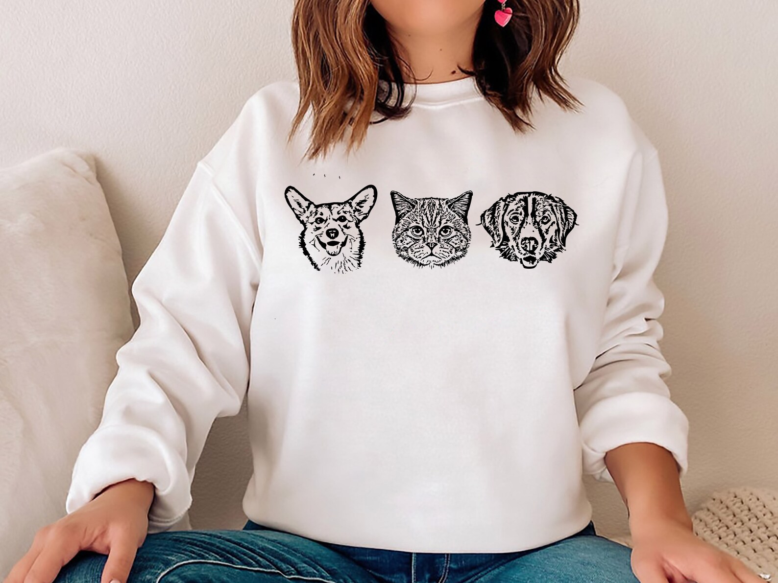 Custom Pet Portrait Sweatshirt Personalized Dog Parent Gift Etsy