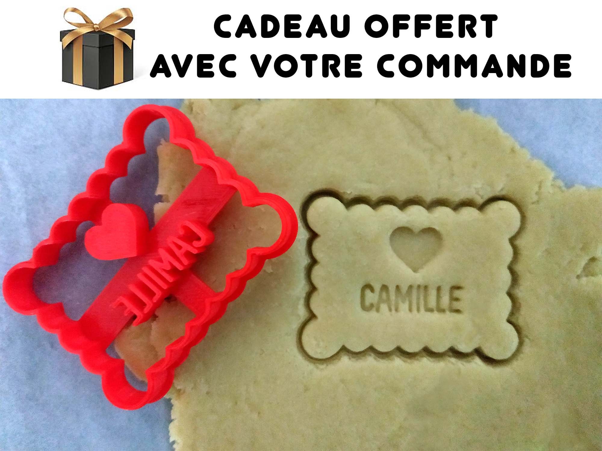 Emporte-Pièce Petit Beurre Personnalisable, Prénom + Coeur, Compatible Lave Vaisselle 1 Mini-Brosse 