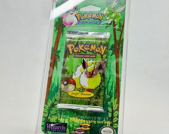Acrylic Case for Vintage Pokemon Blister Packs | WOTC Base Set Jungle Fossil Protection | Sealed Pack Display Case & Stand