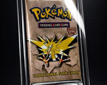 Premium Pokémon Booster Pack Acrylic Display Case with Sleeve & Black Stand – Collector TCG Pack Protector for Display