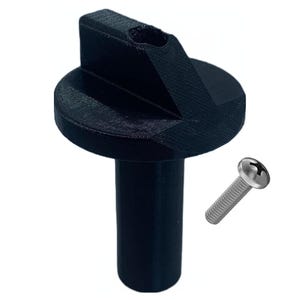 May include: Black plastic knob with a screw hole and a flat head. The knob is attached to a black plastic post. A silver screw is included.