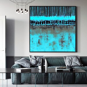 Abstract Seascape, Teal Abstract Art, Painting for Room, 40&#39;&#39;×40&#39;&#39;