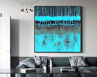 Abstract Seascape, Teal Abstract Art, Painting for Room, 40'×40''