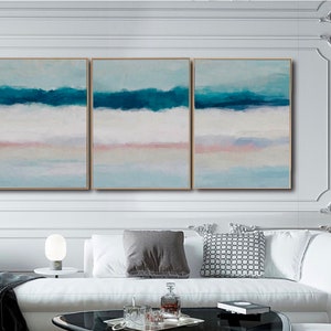 ギャラリーウォールセット 3 個、青い海景セット 3 個、抽象的なビーチセット
