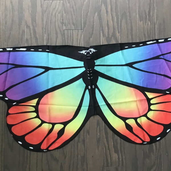 Rainbow or solid  Butterfly Wings: Kids Costume with Elastic Wrist Loops, 1-5 yr