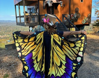 Swallowtail: yellow, blue, orange, adult costume butterfly, pollinator halloween mardi gras teen dressup, cosplay