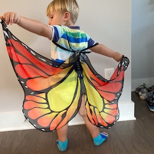 Mini Butterfly wings, for kids ages 1 to 5ish, costume, playtime, birthday, kids gift under 20, Kids yoga, imagination, game, 44 , recital Yellow orange