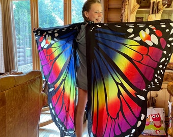 Rainbow & solid wings, adult gift, pride, fun gift, gift under 30, Mardi Gras, Halloween, US seller, woman owned, statement wings, festival