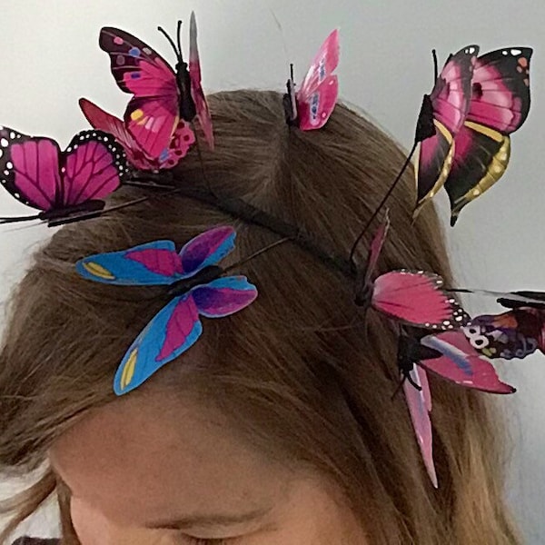 Serre-tête papillon, accessoire pour cheveux, papillons roses, rose foncé, bleu, serre-tête, cadeau fille de moins de 10 ans, boutique appartenant à une femme, vendeuse américaine, anniversaire