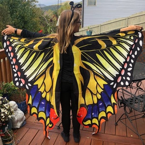Yellow or rainbow  Swallowtail, adult costume butterfly pollinator halloween mardi gras teen dressup, cosplay