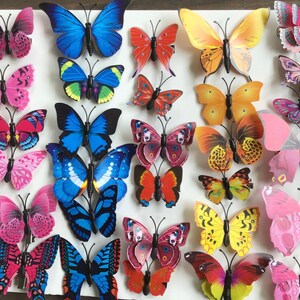 May include: A collection of 30 colorful butterfly-shaped hair clips. The clips are made of plastic and have a variety of designs, including butterflies with polka dots, stripes, and floral patterns. The clips are perfect for adding a touch of whimsy to any hairstyle.