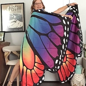 Deluxe Butterfly wings, reversible, two colors, surprise lining, colorful, adult costume, gift under 60, dance recital, US Seller, Halloween