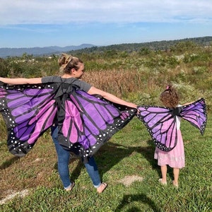 Mom daughter costumes, set of purple, violet rainbow, or teal butterflies, duo wings, family, active, fun gift, pair of costumes, playtime