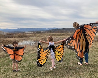 Monarch Butterfly Wings Costume: whole family of sizes, kid gift adult gift, orange, other colors available