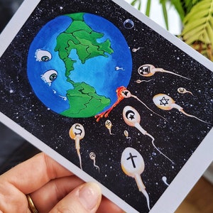 Impresión anticapitalista de arte del sistema solar "Planeta por encima de las ganancias" - Pintura ucraniana "No al Planeta B", póster activista del Día de la Tierra del artista mARTishasea