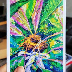 Impressão de ninho de pássaro, pintura de inauguração de casa, arte da selva tropical - pôster ucraniano de Robin psicológico, botânica popular eslava do artista mARTishasea