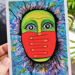Cállate la boca, impresión artística, pintura de censura, libertad de expresión, póster ucraniano, folklore eslavo, retrato surrealista de baja cultura del artista mARTishasea