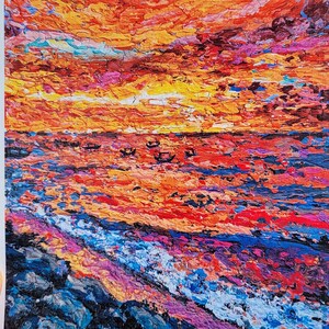 Impresión impresionista de pintura de velero de arte marítimo: póster de paisaje marino al atardecer del artista ucraniano mARTishasea