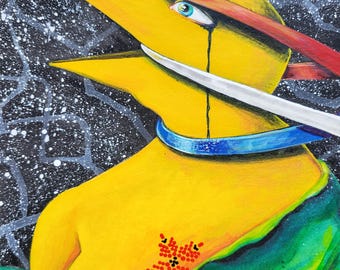 Sacred Feminine Painting ORIGINAL, Surreal Bird Woman Art, Symbolic Female Portrait,Emotional Spiritual Psychological Artwork by mARTishasea