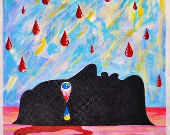 Anti War Art Print, Blood Rain Painting, Symbolic Trauma Artwork, Emotional Surreal Political Wall Art by Ukrainian Artist mARTishasea