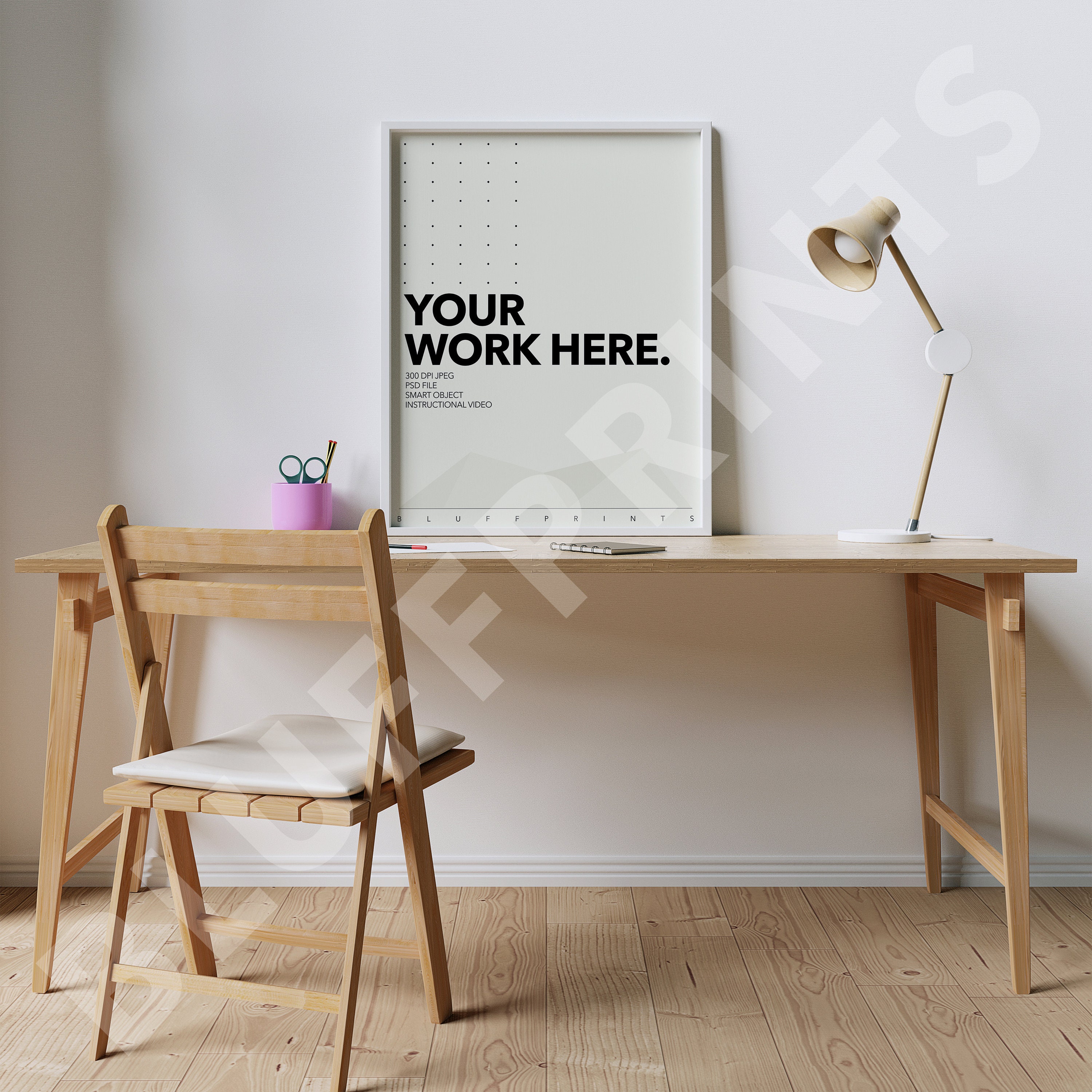 8x10 Mockup White Picture Frame Wood Desk Vertical Frame