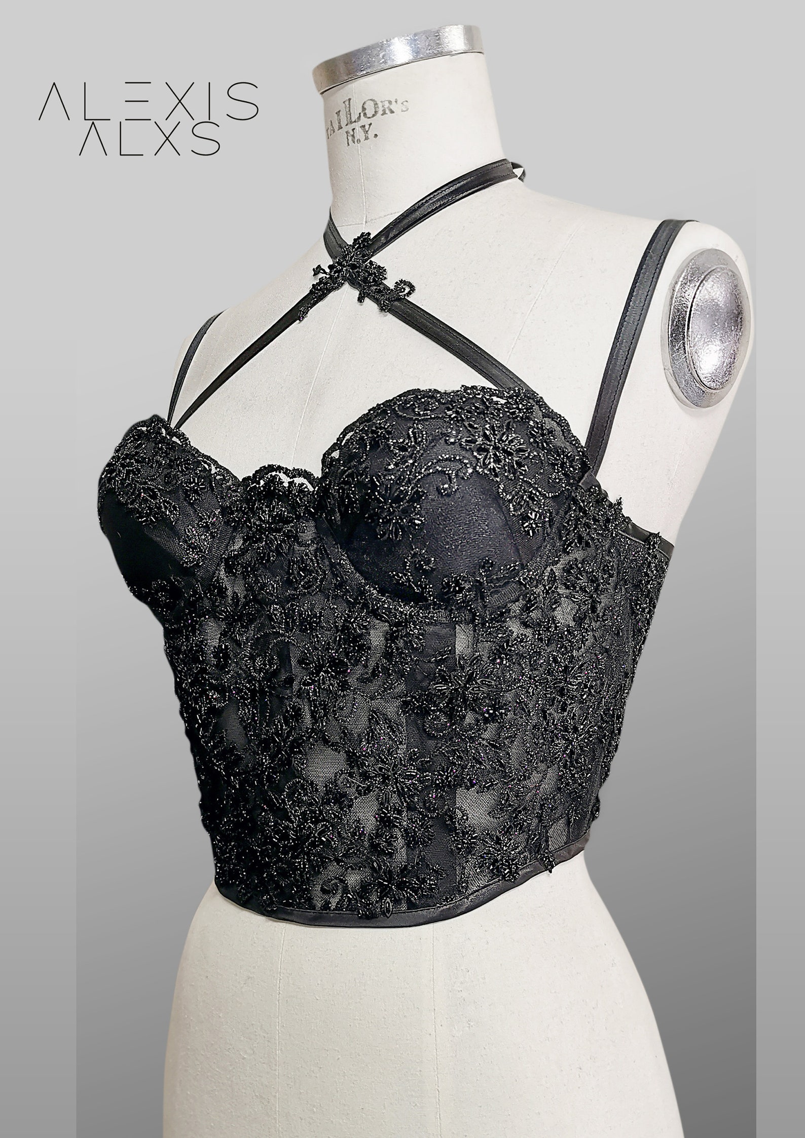 Corsetto Sottoseno Lungo In PVC Nero Con Pannelli Laterali In Rete - Foto 3