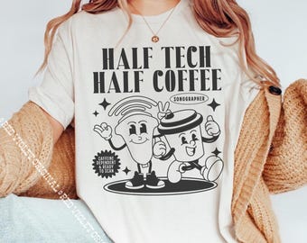 Half Tech Half Coffee Sonography Funny Ultrasound Tech Coffee Lover Comfort Colors® Graphic Tee RDMS RVT RDCS Sonographer Shirt Coworker Tee