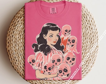 Pin up rétro rose MCM Halloween Spooky Szn Ghouls T-shirt graphique gothique Ghost Comfort Colors® Emo Spirits Grunge Horror Art chemise vintage
