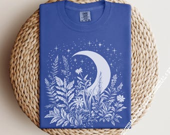 Celestial Wildflower Moon Y2K 90s Grunge Aesthetic 2000s Vintage Celestial Comfort Colors® Tee Trendy Retro Cottagecore Tshirt