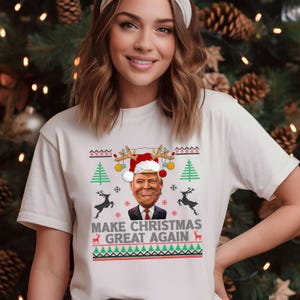 トランプのクリスマスを再び素晴らしいものにするシャツ、面白いクリスマスの大人向けユーモア政治シャツ、皮肉なホリデーサンタシャツ、面白いトランプシャツ
