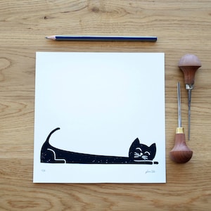Cat I · Original linocut · Wall decoration · Picture · Art print · Minimalist art · Print graphics