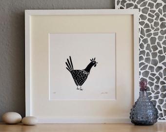 Chicken · Original lino print · square · Black