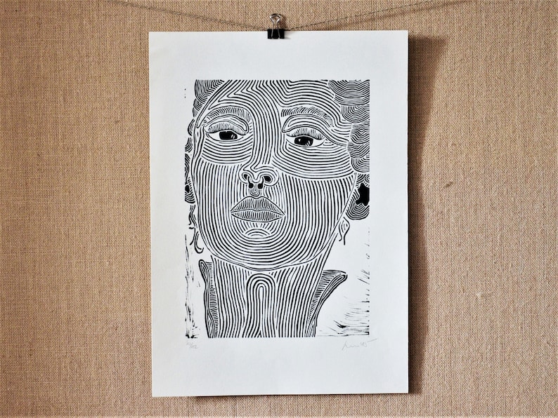 limited to the Din A3 Woman with Piercing Original linocut print