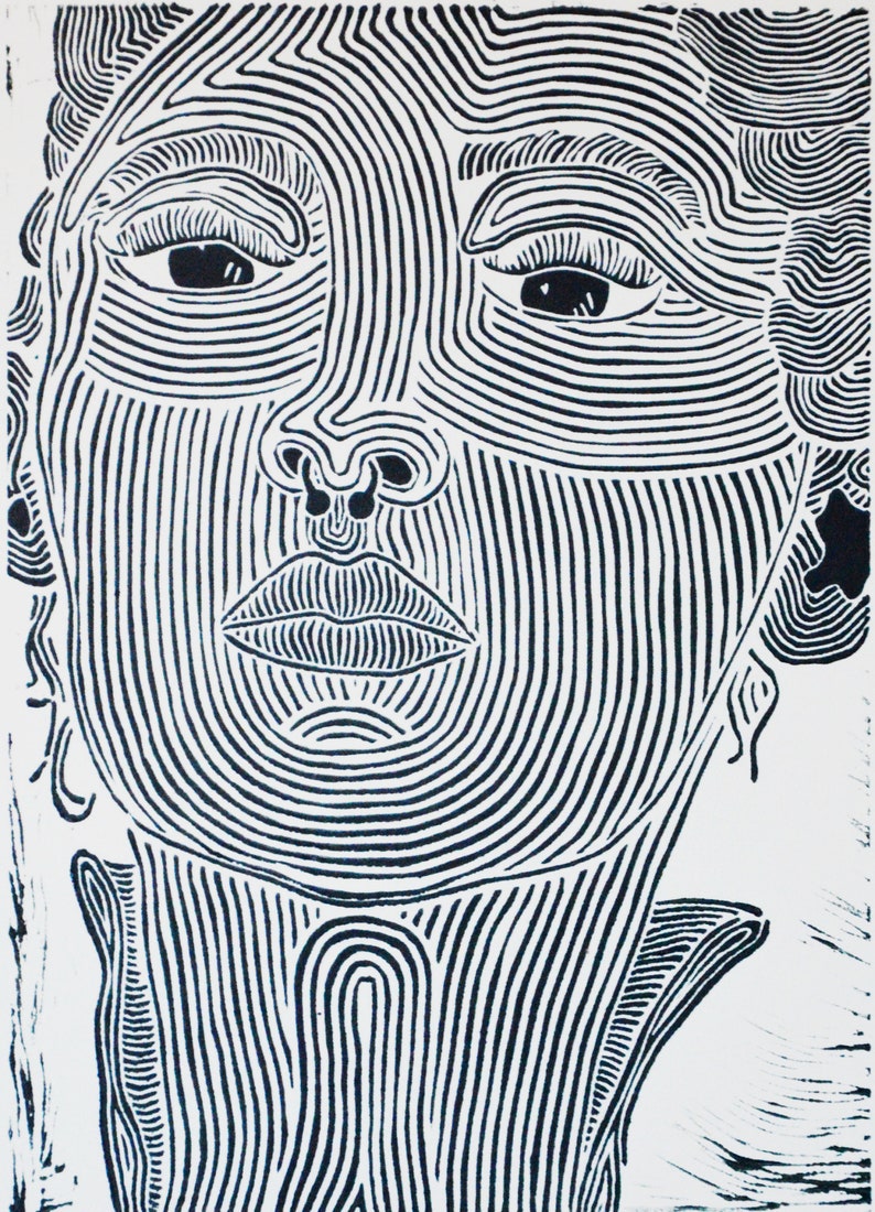 limited to the Din A3 Woman with Piercing Original linocut print