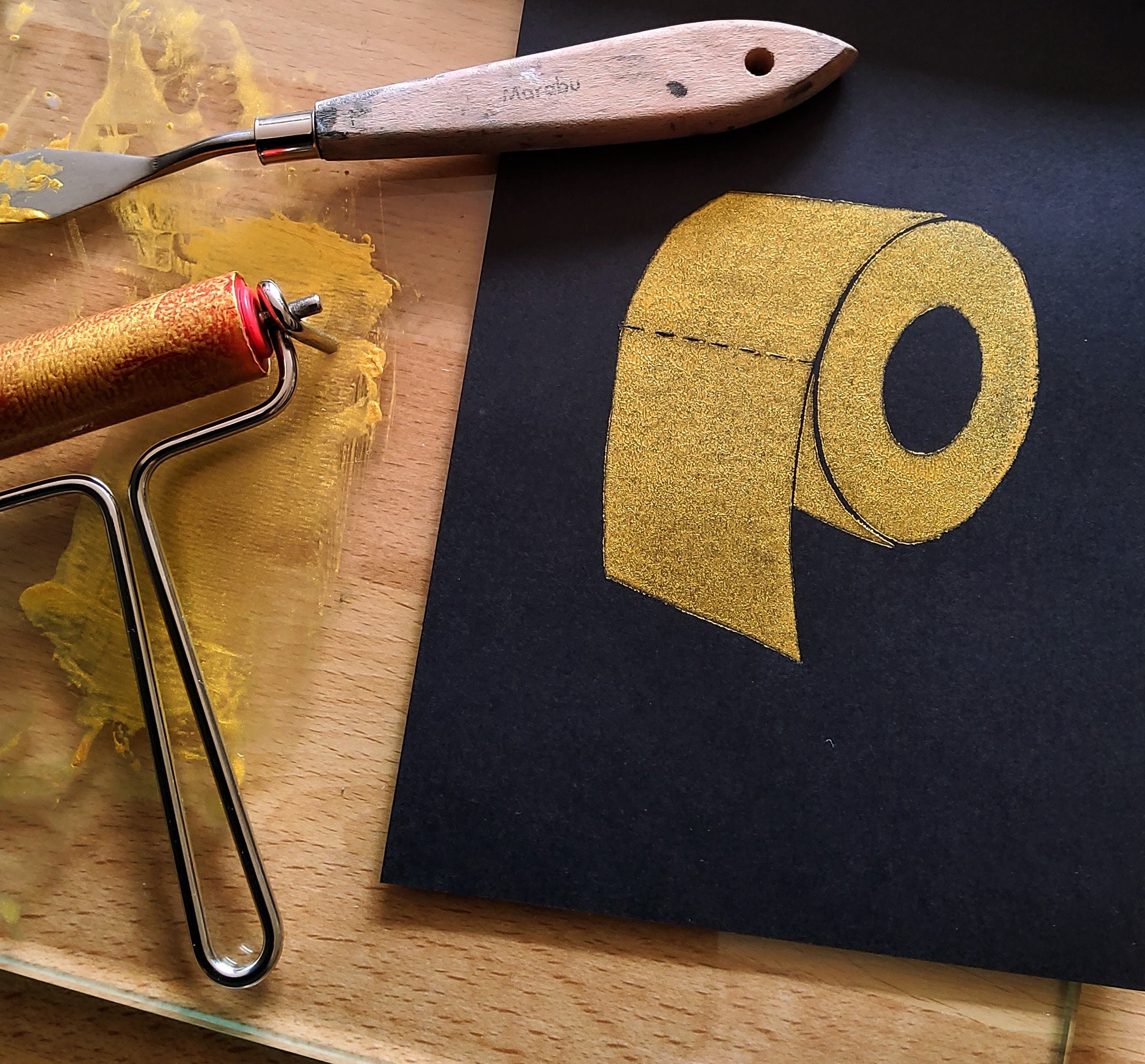 Golden Toilet Paper Original Linocut Black/gold Etsy